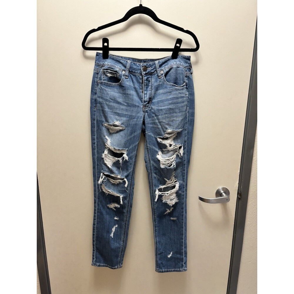 Women's Blue American Eagle Straight Jeans 5-Pocket Button Zip Solid